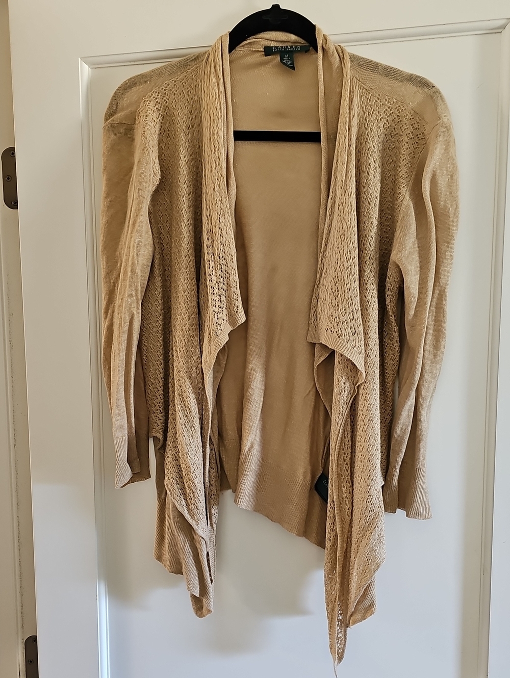 Lauren Ralph Lauren Beige Open-Front Draped Cardigan